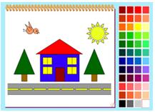 Tô màu hình học: nhà cửa, cây cối